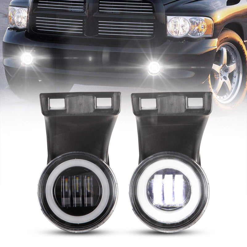 BUNKER INDUST Dodge Ram LED Fog Lights with Daytime Running Lights Set,1 Pair Clear Lens Fog Lamps Replacement for 1994 1995 1996 1997 1998 1999 2000 2001 2002 Dodge Ram 1500 2500 3500 - Image 1